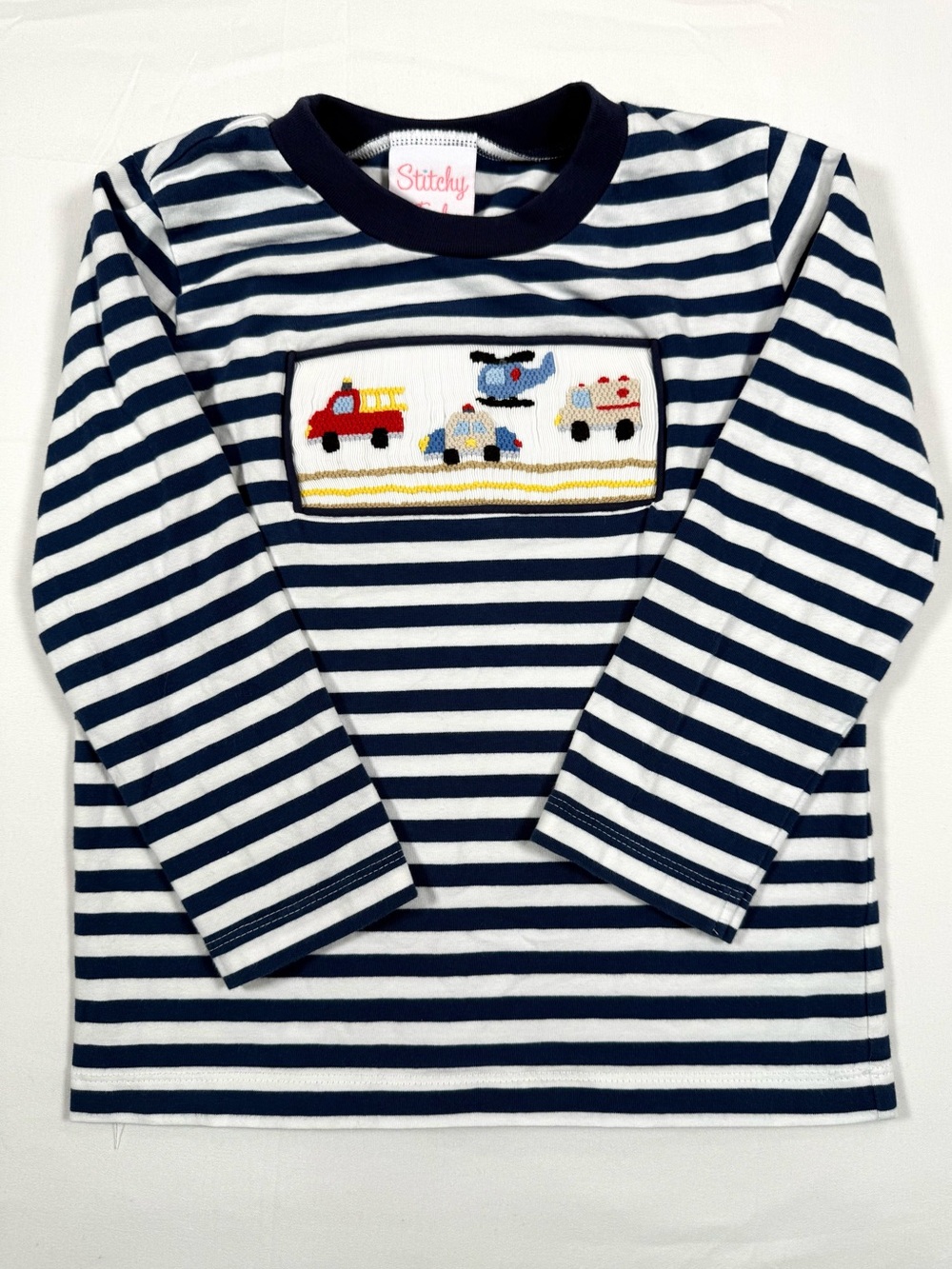 STITCHY FISH Boys Smocked Emergency Vehicles Shirt 4T Firetruck Police Preppy